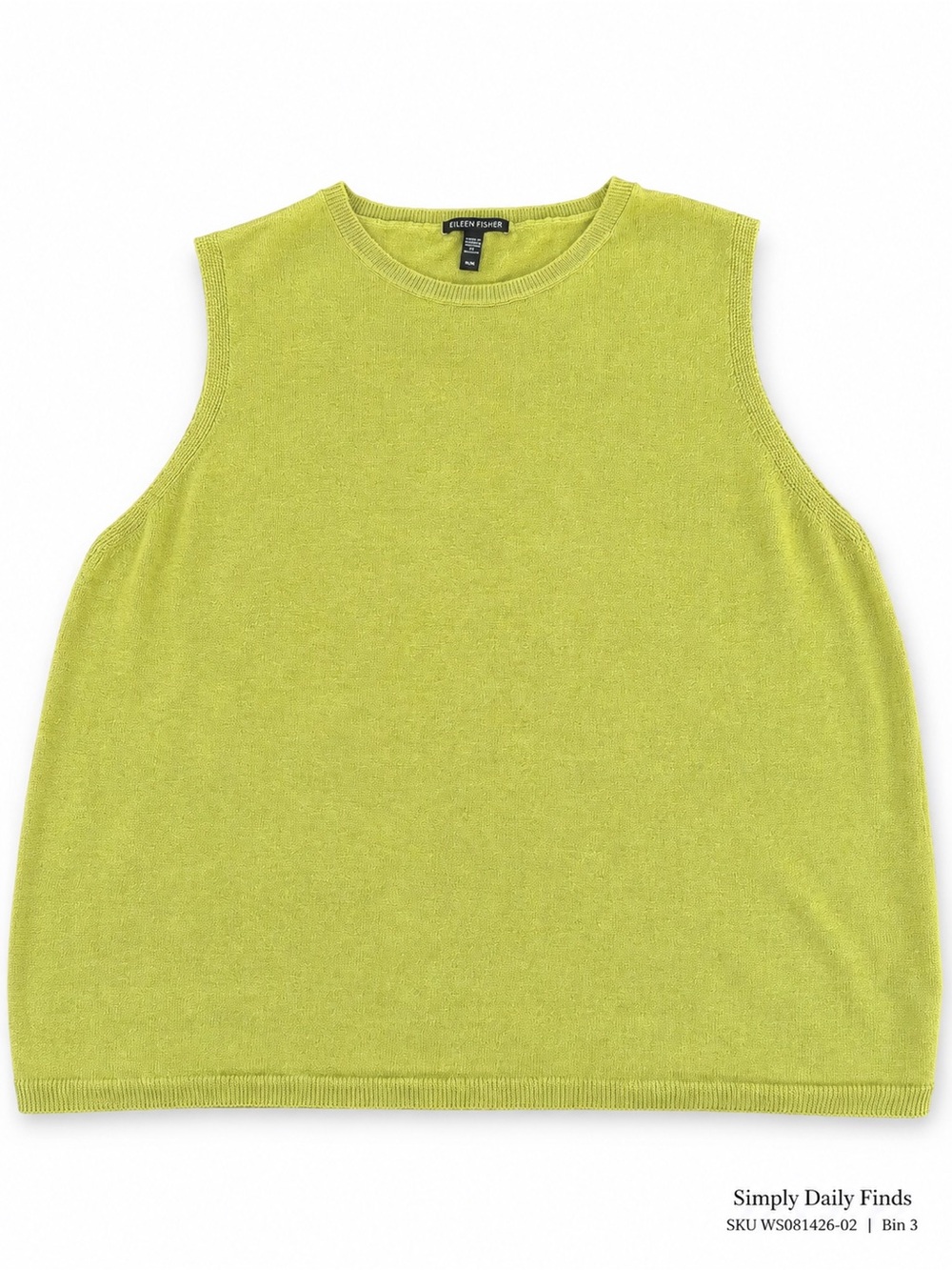 Eileen Fisher Organic Linen Cotton Tank Top M Green Sleeveless Knit